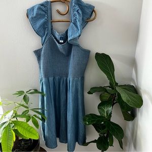 Old Navy Smocked Chambray Fit&Flare Mini Dress Flutter Sleeve